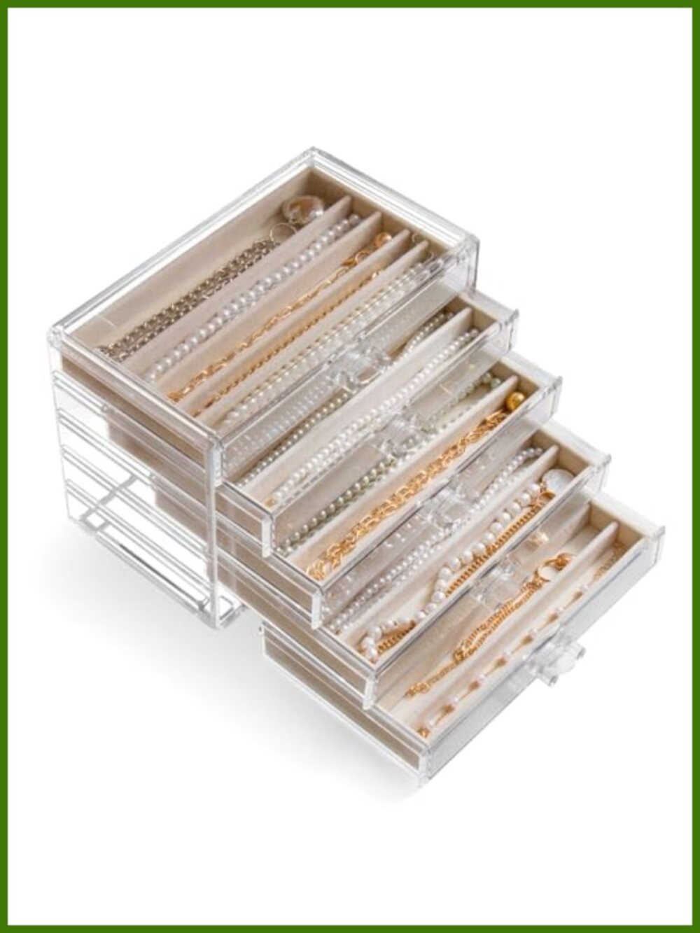 Velvet Necklace Organizer Box with Lid Stackable Acrylic Jewelry Storage